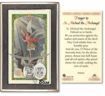 Navy / St. Michael Medal with Prayer Card, 1" Sterling Silver, # 67495