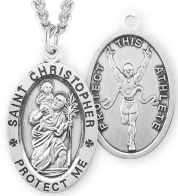 St. Christopher / Track Medal, 15/16" Oval, Your Choice of Chain, # 6750