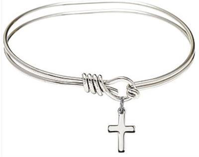 Oval Eye Hook Bangle Bracelet, 5-3/4", Rhodium Finish, Cross Charm, # 67511