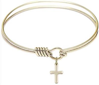 Oval Eye Hook Bangle Bracelet, 7", Hamilton Gold Finish, Cross Charm, # 67515