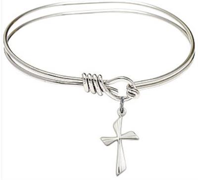 Oval Eye Hook Bangle Bracelet, 5-3/4", Rhodium Finish, Cross Charm, # 67517