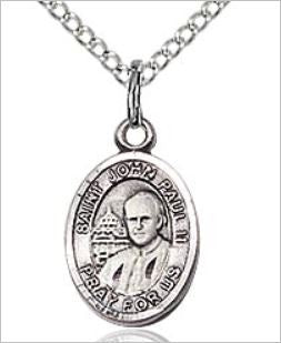 Saint John Paul II Charm Medal, Sterling Silver, 1/2", Your Choice of Chain, # 67521