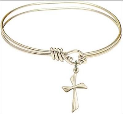 Oval Eye Hook Bangle Bracelet, 7", Hamilton Gold Finish, Cross Charm, # 67525