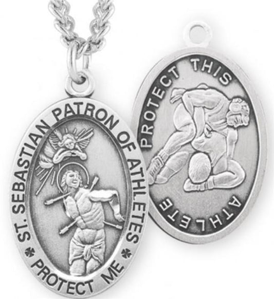 St. Sebastian / Wrestling Medal, 15/16" Oval, Your Choice of Chain, # 6752