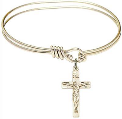 Oval Eye Hook Bangle Bracelet, 5-3/4", Hamilton Gold Finish, Crucifix Charm, # 67530