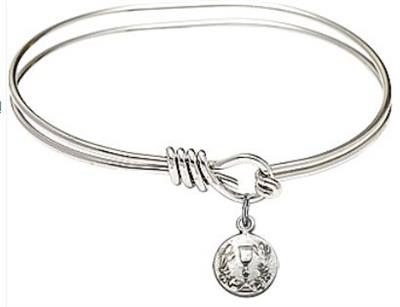 Oval Eye Hook Bangle Bracelet, 5-3/4", Rhodium Finish, First Communion Charm, # 23894