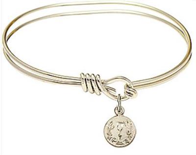 Oval Eye Hook Bangle Bracelet, 5-3/4", Hamilton Gold Finish, First Communion Charm, # 67536
