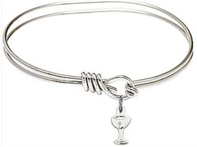 Oval Eye Hook Bangle Bracelet, 5-3/4", Rhodium Finish, Chalice Charm, # 67539