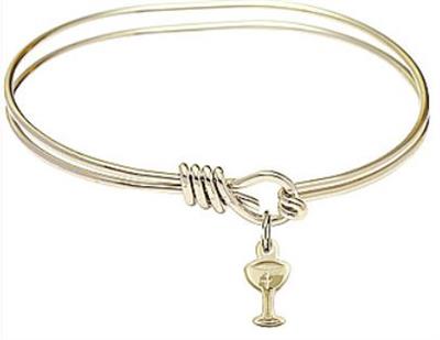 Oval Eye Hook Bangle Bracelet, 6-1/4", Hamilton Gold Finish, Chalice Charm, # 67544