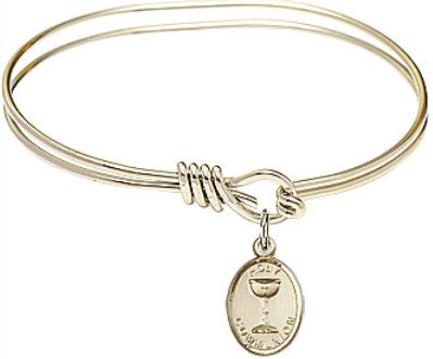 Oval Eye Hook Bangle Bracelet, 6-1/4", Hamilton Gold Finish, First Communion Charm, # 67550