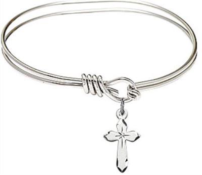 Oval Eye Hook Bangle Bracelet, 5-3/4", Rhodium Finish, Cross Charm, # 67551