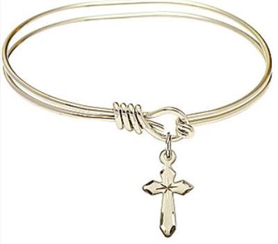 Oval Eye Hook Bangle Bracelet, 5-3/4", Hamilton Gold Finish, Cross Charm, # 67554