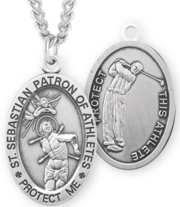St. Sebastian / Golf Medal, 15/16" Oval, Your Choice of Chain, # 6755