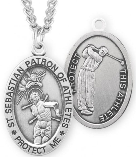 St. Sebastian / Golf Medal, 15/16" Oval, Your Choice of Chain, # 6755
