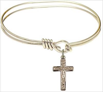 Oval Eye Hook Bangle Bracelet, 5-3/4", Hamilton Gold Finish, Crucifix Charm, # 67567