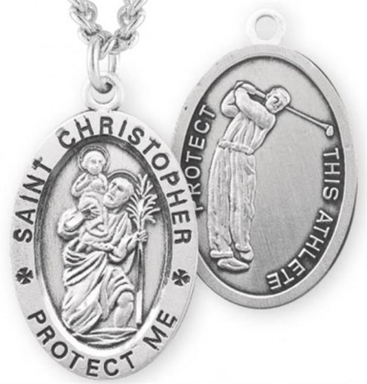 St. Christopher / Golf Medal, 15/16" Oval, Your Choice of Chain, # 6756
