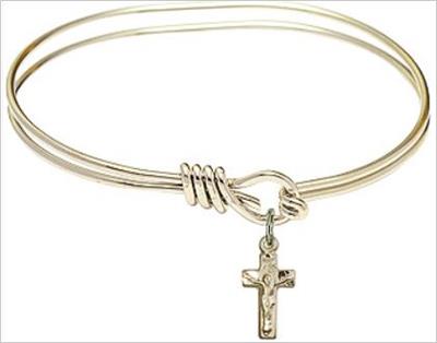 Oval Eye Hook Bangle Bracelet, 7", Hamilton Gold Finish, Crucifix Charm, # 67574