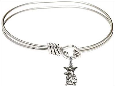 Oval Eye Hook Bangle Bracelet, 5-3/4", Rhodium Finish, Angel Charm, # 24095