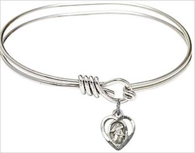 Oval Eye Hook Bangle Bracelet, 5-3/4", Rhodium Finish, Angel Heart Charm, # 67582