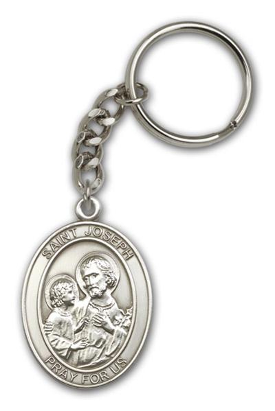 Keychain, St. Joseph & Child, Silver Oxide Finished Pewter, 1-3/8" Medal, #96650