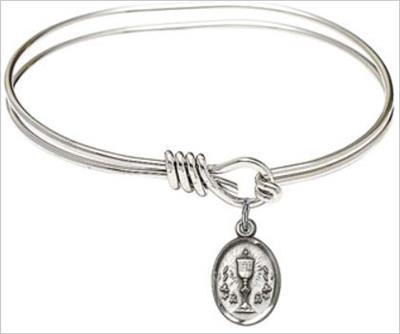 Oval Eye Hook Bangle Bracelet, 5-3/4", Rhodium Finish, Chalice Charm, # 24063