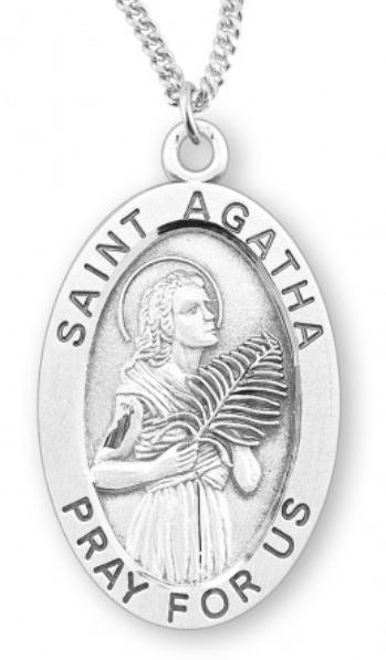 St. Agatha Sterling Silver Medal, 7/8", Your Choice of Chain, # 6760