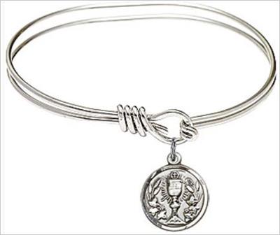 Oval Eye Hook Bangle Bracelet, 5-3/4", Rhodium Finish, Chalice Charm, # 23979