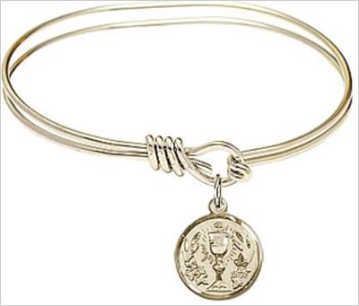 Oval Eye Hook Bangle Bracelet, 5-3/4", Hamilton Gold Finish, Chalice Charm, # 67603