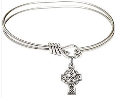 Oval Eye Hook Bangle Bracelet, 5-3/4", Rhodium Finish, Celtic Cross Charm, # 23825