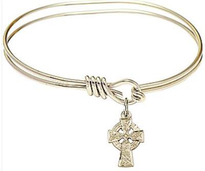 Oval Eye Hook Bangle Bracelet, 7", Hamilton Gold Finish, Celtic Cross Charm, # 67611