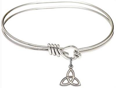 Oval Eye Hook Bangle Bracelet, 5-3/4", Rhodium Finish, Trinity Knot Charm, # 67613