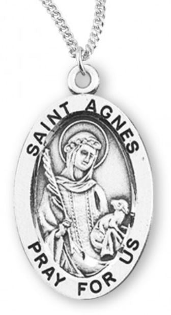St. Agnes Sterling Silver Medal, 7/8", Your Choice of Chain, # 6761