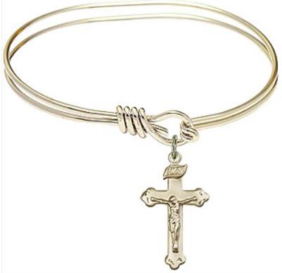 Oval Eye Hook Bangle Bracelet, 5-3/4", Hamilton Gold Finish, Crucifix Charm, # 67622