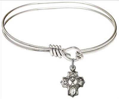 Oval Eye Hook Bangle Bracelet, 5-3/4", Rhodium Finish, Chalice 4-Way Charm, # 23921