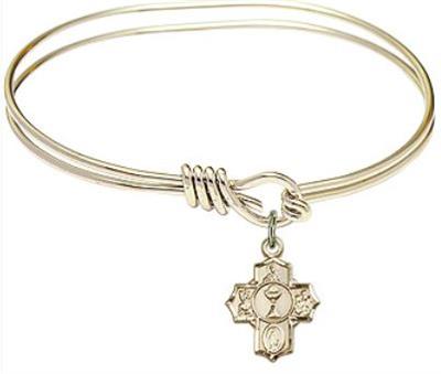 Oval Eye Hook Bangle Bracelet, 6-1/4", Hamilton Gold Finish, Chalice 4-Way Charm, # 67630