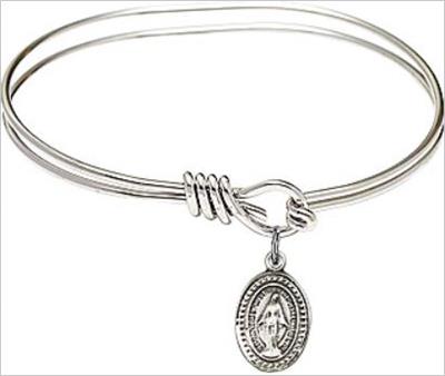 Oval Eye Hook Bangle Bracelet, 5-3/4", Rhodium Finish, Miraculous Charm, # 67631
