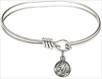 Oval Eye Hook Bangle Bracelet, 5-3/4", Rhodium Finish, Guardian Angel Charm, # 67637
