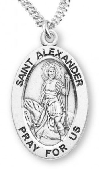 St. Alexander Sterling Silver Medal, 7/8", Your Choice of Chain, # 6763