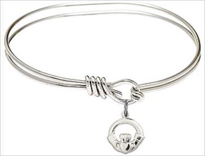 Oval Eye Hook Bangle Bracelet, 5-3/4", Rhodium Finish, Claddagh Charm, # 67649
