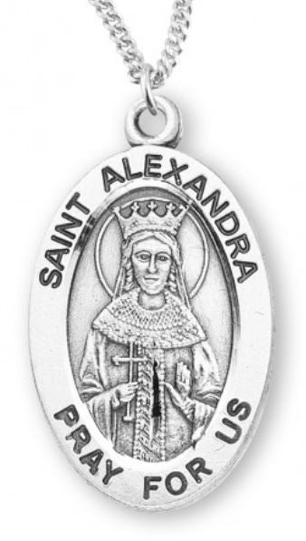 St. Alexandra Sterling Silver Medal, 7/8", Your Choice of Chain, # 6764