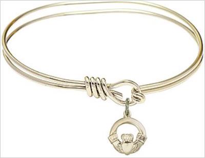 Oval Eye Hook Bangle Bracelet, 7", Hamilton Gold Finish, Claddagh Charm, # 67653