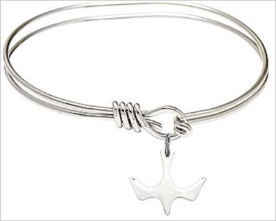 Oval Eye Hook Bangle Bracelet, 5-3/4", Rhodium Finish, Dove Charm, # 67655