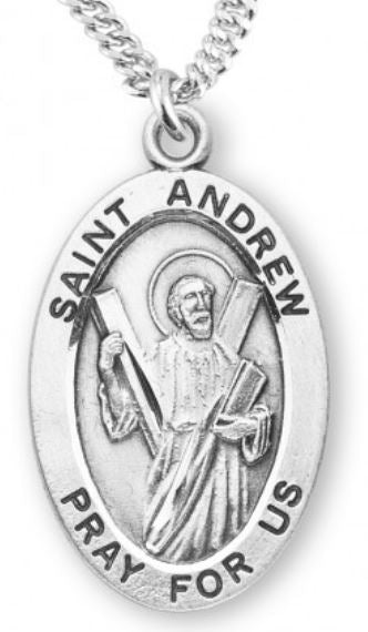 St. Andrew Sterling Silver Medal, 7/8", Your Choice of Chain, # 6765
