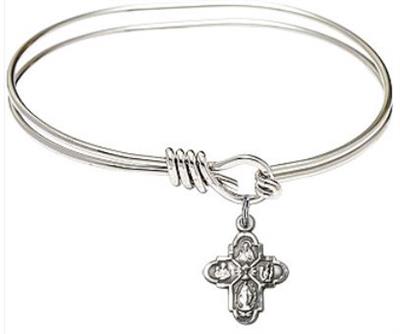 Oval Eye Hook Bangle Bracelet, 6-1/4", Rhodium Finish, 4-Way Charm, # 24580