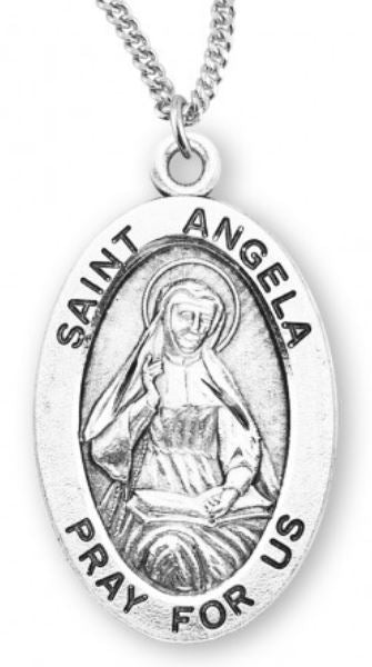 St. Angela Sterling Silver Medal, 7/8", Your Choice of Chain, # 6766