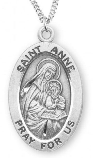 St. Anne Sterling Silver Medal, 7/8", Your Choice of Chain, # 6767