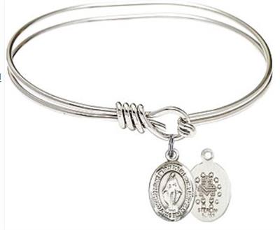 Oval Eye Hook Bangle Bracelet, 5-3/4", Rhodium Finish, Miraculous Charm, # 67673