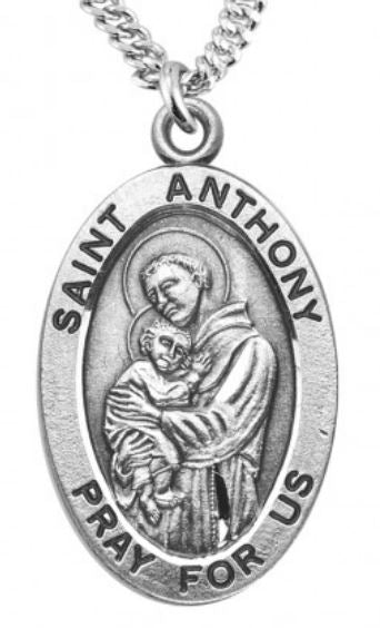 St. Anthony Sterling Silver Medal, 7/8", Your Choice of Chain, # 6768