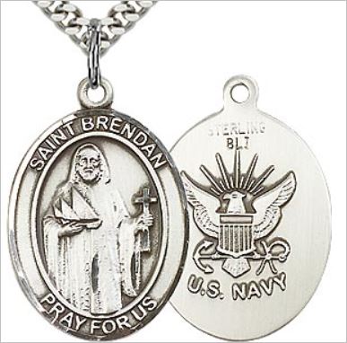 1" Sterling St. Brendan Navy Medal, Your Choice of Chain # 67694