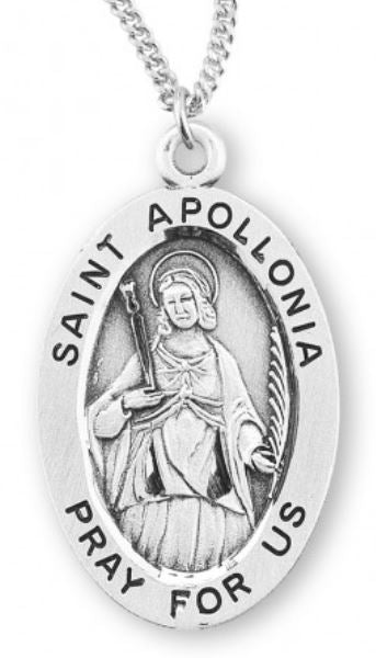 St. Apollonia Sterling Silver Medal, 7/8", Your Choice of Chain, # 6769